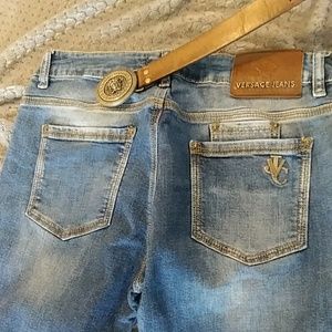 Versace light blue deconstructed stretch skinny je
